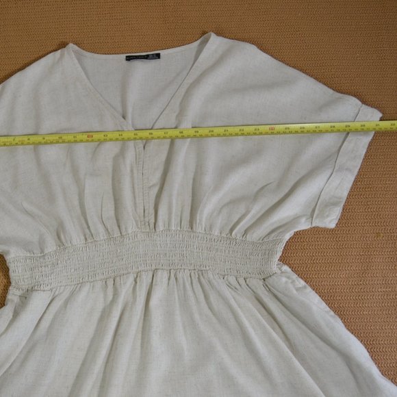 Smock Waist Lagenlook Tunic Maternity Top Beach ,oat colour linen - Picture 9 of 10